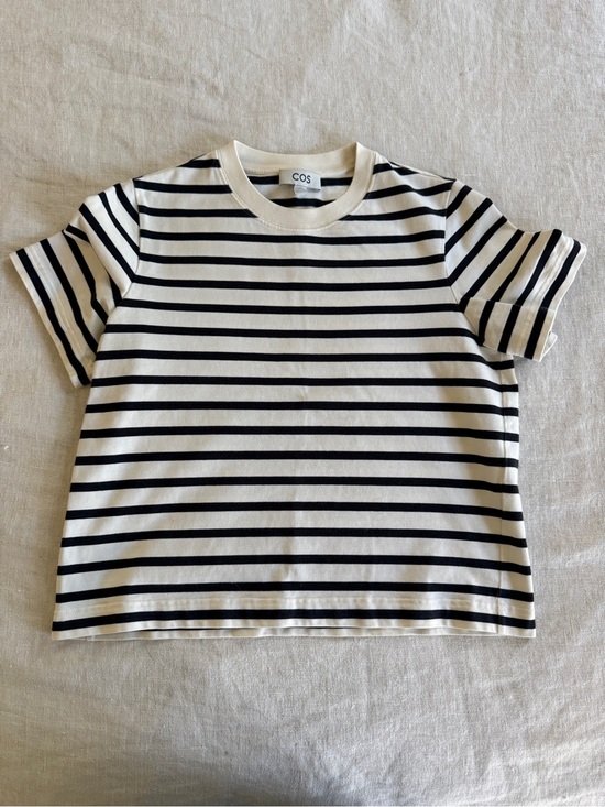 COS Tops - COS Cream and Black Striped Clean Cut T-shirt